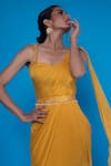 Asaga_Yellow Chiffon Embroidered Floral Motif Sweetheart Neck Khwaza Saree Gown _Online_at_Aza_Fashions