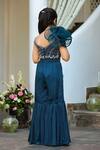 Shop_Littleens_Blue Silk Organza, Gingham Sequins Mahjabeen Embellished Jumpsuit _at_Aza_Fashions