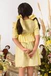 Shop_Littleens_Yellow Cotton Fringe, Embroidery Organic Peplum Dress _at_Aza_Fashions