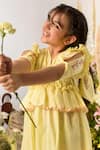 Buy_Littleens_Yellow Cotton Fringe, Embroidery Organic Peplum Dress _Online_at_Aza_Fashions