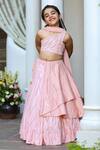 Buy_Littleens_Peach Velvet, Satin, Chiffon Tassels, Embroidery Khwabeeda Lehenga Set _at_Aza_Fashions
