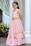 Shop_Littleens_Peach Velvet, Satin, Chiffon Tassels, Embroidery Khwabeeda Lehenga Set _at_Aza_Fashions