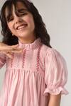 Buy_Littleens_Pink Cotton Embroidery Organic Dress _Online_at_Aza_Fashions