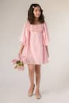 Littleens_Pink Cotton Embroidery Organic Dress _Online_at_Aza_Fashions