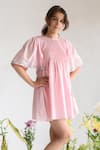 Buy_Littleens_Pink Cotton Embroidery Organic Dress _at_Aza_Fashions