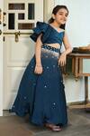 Buy_Littleens_Blue Silk, Cotton, Satin Cut Work, Mahtab Embellished Lehenga With Ruffle Top _at_Aza_Fashions