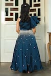 Shop_Littleens_Blue Silk, Cotton, Satin Cut Work, Mahtab Embellished Lehenga With Ruffle Top _at_Aza_Fashions