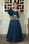 Littleens_Blue Silk, Cotton, Satin Cut Work, Mahtab Embellished Lehenga With Ruffle Top _Online_at_Aza_Fashions