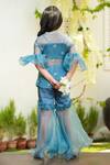 Shop_Littleens_Blue Silk Organza Sequins, Pearls Noor Embellished Jacket And Pant Set _at_Aza_Fashions