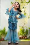 Buy_Littleens_Blue Silk Organza Sequins, Pearls Noor Embellished Jacket And Pant Set _Online_at_Aza_Fashions