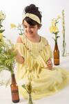 Shop_Littleens_Yellow Handloom , Embroidery Organic Cold Shoulder Dress _Online_at_Aza_Fashions
