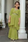 Littleens_Green Tencel Embroidery, Beads Masakali Embellished Kaftan And Sharara _Online_at_Aza_Fashions