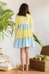 Shop_Littleens_Blue Handloom , Colorblock Tiered Dress _at_Aza_Fashions