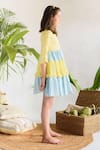 Littleens_Blue Handloom , Colorblock Tiered Dress _Online_at_Aza_Fashions
