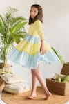 Buy_Littleens_Blue Handloom , Colorblock Tiered Dress _Online_at_Aza_Fashions
