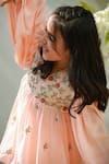 Buy_Littleens_Peach Tencel, Muslin Embroidery Shagufta Embellished Anarkali With Sharara _Online_at_Aza_Fashions
