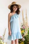 Buy_Littleens_Blue One Shoulder Dress For Girls_at_Aza_Fashions