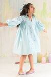 Buy_Littleens_Blue Organza, Cotton Embroidery Dress _Online_at_Aza_Fashions