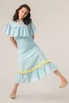 Littleens_Blue Handloom , Embroidery Organic Dress _Online_at_Aza_Fashions