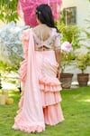 Shop_LITTLEENS_Pink Organic Crushed Cotton Inaayat Ruffle Sharara Saree Set_at_Aza_Fashions