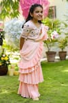 LITTLEENS_Pink Organic Crushed Cotton Inaayat Ruffle Sharara Saree Set For Girls_Online_at_Aza_Fashions