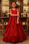 Buy_LITTLEENS_Red Organic Cotton Mulmul Surkh Embellished Gown  _at_Aza_Fashions