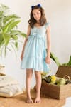 Buy_Littleens_Blue Cotton Ruffles, Embroidery Organic A-line Dress _at_Aza_Fashions