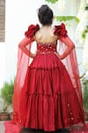 Shop_Littleens_Red Silk Organza Sequins Aita Draped Sleeves Embellished Gown _at_Aza_Fashions