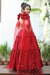 Littleens_Red Silk Organza Sequins Aita Draped Sleeves Embellished Gown _Online_at_Aza_Fashions