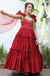 Buy_Littleens_Red Silk Organza Sequins Aita Draped Sleeves Embellished Gown _Online_at_Aza_Fashions