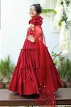 Shop_Littleens_Red Silk Organza Sequins Aita Draped Sleeves Embellished Gown _Online_at_Aza_Fashions