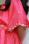 Shop_Littleens_Pink Velour, Silk, Cotton Embroidery Farhat Embellished Cape And Lehenga Set _Online_at_Aza_Fashions