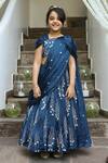 Buy_Littleens_Blue Satin Embroidery, Sequins Hoor Draped Lehenga Set _Online_at_Aza_Fashions