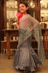 Buy_Littleens_Grey Masarrat Pre-draped Saree Set For Girls_Online_at_Aza_Fashions