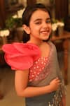 Littleens_Grey Masarrat Pre-draped Saree Set For Girls_at_Aza_Fashions