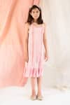 Buy_Littleens_Peach Organza, Cotton Halter Neck Dress _at_Aza_Fashions