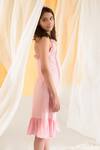 Shop_Littleens_Peach Organza, Cotton Halter Neck Dress _Online_at_Aza_Fashions