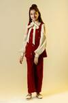 Buy_Littleens_Maroon Wool, Corduroy Sequins, Embroidery Embellished Overlay And Trouser Set _at_Aza_Fashions