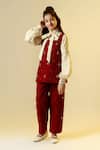 Shop_Littleens_Maroon Wool, Corduroy Sequins, Embroidery Embellished Overlay And Trouser Set _Online_at_Aza_Fashions