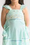 Littleens_Blue Handloom , Embroidery A-line Dress _at_Aza_Fashions