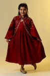 Buy_Littleens_Maroon Wool Sequins Embellished Cape With Dress _at_Aza_Fashions