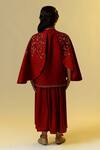 Shop_Littleens_Maroon Wool Sequins Embellished Cape With Dress _at_Aza_Fashions