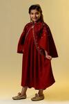 Shop_Littleens_Maroon Wool Sequins Embellished Cape With Dress _Online_at_Aza_Fashions