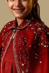 Littleens_Maroon Wool Sequins Embellished Cape With Dress _at_Aza_Fashions