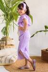 Littleens_Purple Ruched Top And Pant Set For Girls_Online_at_Aza_Fashions
