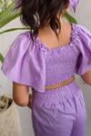 Littleens_Purple Ruched Top And Pant Set For Girls_at_Aza_Fashions