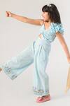 Littleens_Blue Cotton Embroidery Organic Jumpsuit _Online_at_Aza_Fashions