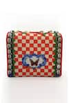Shop_The Garnish Company_Red Embroidery, Beads Lana Rose Print Sling Bag _at_Aza_Fashions