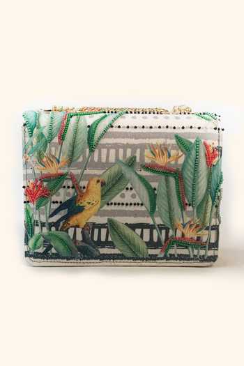 Shop_The Garnish Company_Yellow Beads, Embroidery Oshun Printed Sling Bag _at_Aza_Fashions