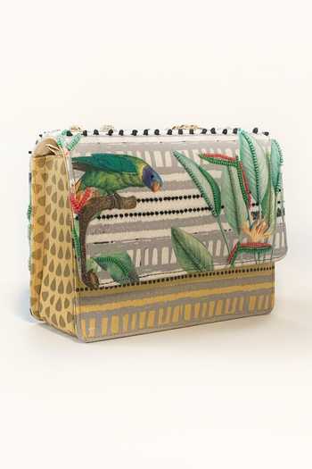 The Garnish Company_Yellow Beads, Embroidery Oshun Printed Sling Bag _Online_at_Aza_Fashions